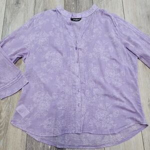 Eddie Bauer Lilac Purple Floral Semi Sheer Long Sleeve Button Down Women's Large